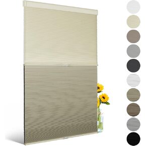 BERISSA Day Night Cellular Shades Cordless,Honeycomb Blinds for Windows,Thermal Insulated Window Shades for Home Office,Easy to Install,31" W x 64" H(Light Filtering+Blackout Beige) in Kuwait