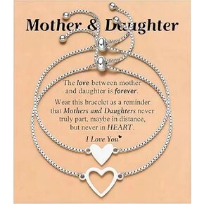 Mother Daughter Bracelets Stainless Steel for Mothers Day Birthday Friend Gifts, Silver Heart Jewelry Mommy and Me Bracelets for Women, Adjustable Matching Friendship Bracelets in Saudi Arabia