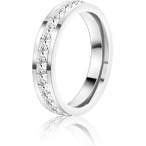 18K Gold Plated Rings for Women, Stainless Steel White Gold Eternity Band Ring with Sparkling Cubic Zirconia, 4mm Stackable Wedding Promise Ring, Comfort Fit Band Size 5/6/7/8/9, Mothers Day Jewelry Gifts in Saudi Arabia