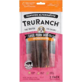 Large Pork Skin Rolls, Chicken-Wrapped Jerky, Made with Real Pork Skin, Rawhide Alternative, Healthy Dog Chews, 1 Bag, 2 Count in Kuwait