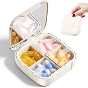 Betife Travel Pill Organizer for Purse, Small Cute Pill Box with Mirror, 4 Large Compartment Pill Case, Waterproof Medicine Container, Portable Vitamin Case BPA-Free (Classic Black) in Saudi Arabia