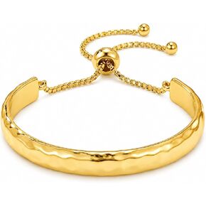 Hammered Adjustable Slider Cuff Bangle Bracelet for Women Lightweight Minimalist Link Chain Bolo Bracelet with Flirty Design Chunky Trendy Jewelry Gift in Saudi Arabia