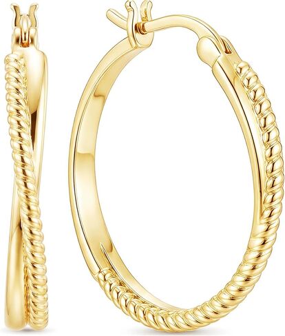 14K Gold Huggie Hoop Earrings 30mm Textured Beaded Gold Hoop Earrings Minimalist Gold Earrings for Women Lightweight Hoop Earrings for Daily Wear & Gifting in Saudi Arabia