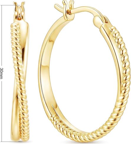 14K Gold Huggie Hoop Earrings 30mm Textured Beaded Gold Hoop Earrings Minimalist Gold Earrings for Women Lightweight Hoop Earrings for Daily Wear & Gifting in Saudi Arabia