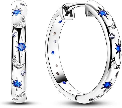 NARMO 925 Sterling Silver Earrings for Women Moon Star Hoop Earrings Colorful Cubic Zirconia Hoop Earrings in Saudi Arabia