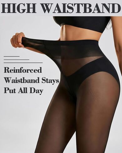 Sheer to Waist Women's 30D Pantyhose, 2 Pairs Black Tights T-Crotch Control Top with Reinforced Toes, Nylon Stockings in Saudi Arabia