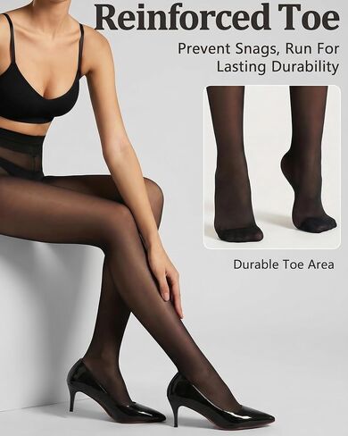 Sheer to Waist Women's 30D Pantyhose, 2 Pairs Black Tights T-Crotch Control Top with Reinforced Toes, Nylon Stockings in Saudi Arabia