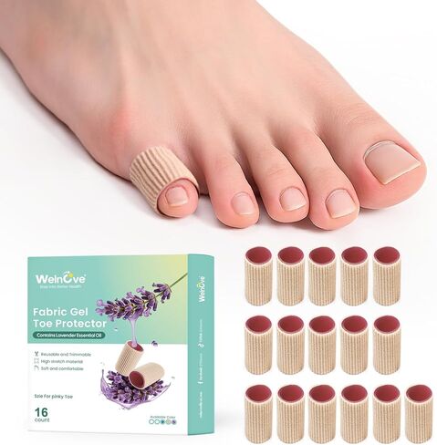 Welnove Toe Cushion Tube Sleeves, 16 Counts Soft Corn Covers for Women Men Pain Relief, Toe Sleeve Protectors for Cushions Corns, Blisters, Calluses - Purple Lining with Lavender Scent - Multi Size in Kuwait