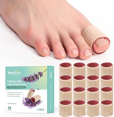 Welnove Toe Cushion Tube Sleeves, 16 Counts Soft Corn Covers for Women Men Pain Relief, Toe Sleeve Protectors for Cushions Corns, Blisters, Calluses - Purple Lining with Lavender Scent - Multi Size in Kuwait