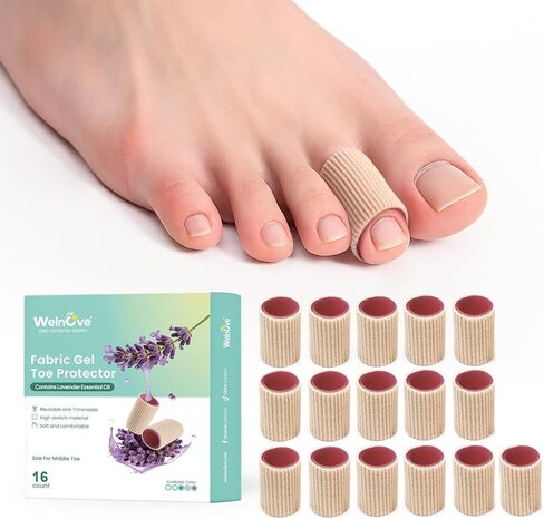 Welnove Toe Cushion Tube Sleeves, 16 Counts Soft Corn Covers for Women Men Pain Relief, Toe Sleeve Protectors for Cushions Corns, Blisters, Calluses - Purple Lining with Lavender Scent - Multi Size in Kuwait