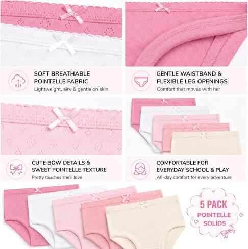 Princess Rose Baby Toddler Girls Underwear - 5 Pack Cotton Pointelle Knit Kids Underwear Girls Panties Multipack (2T-6X) in Kuwait