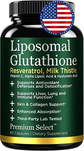 Liposomal Glutathione Capsules with Resveratrol & Milk Thistle Supplement for Men and Women - L-Glutathione - 60 Capsules, Third Party Tested, Made in USA in Saudi Arabia