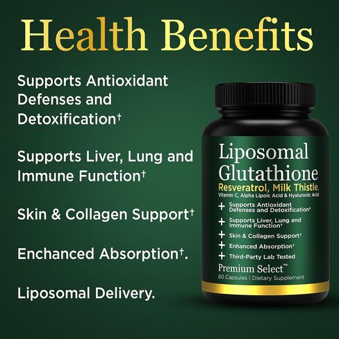 Liposomal Glutathione Capsules with Resveratrol & Milk Thistle Supplement for Men and Women - L-Glutathione - 60 Capsules, Third Party Tested, Made in USA in Saudi Arabia
