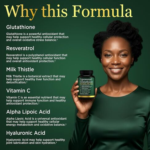 Liposomal Glutathione Capsules with Resveratrol & Milk Thistle Supplement for Men and Women - L-Glutathione - 60 Capsules, Third Party Tested, Made in USA in Saudi Arabia