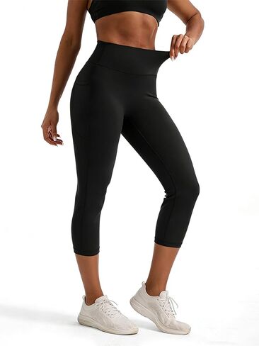 Flamingals Capri Leggings for Women High Waisted Tummy Control Butt Lifting Hidden Scrunch Capri Yoga Pants with Pockets in Kuwait