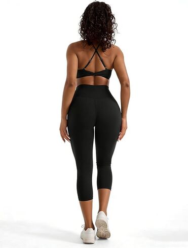 Flamingals Capri Leggings for Women High Waisted Tummy Control Butt Lifting Hidden Scrunch Capri Yoga Pants with Pockets in Kuwait