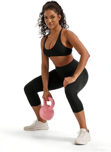 Flamingals Capri Leggings for Women High Waisted Tummy Control Butt Lifting Hidden Scrunch Capri Yoga Pants with Pockets in Kuwait