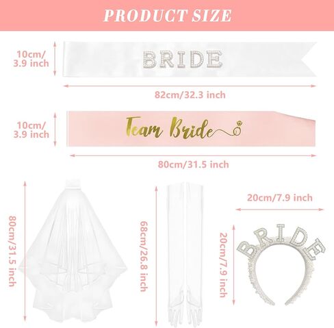 Bachelorette Party Accessories Set for Bride - 9 Pcs Premium Bridal Veil, Pearl Headband, Sash & Gloves | Complete Bridal Shower Kit for Wedding & Despedida de Soltera in Saudi Arabia
