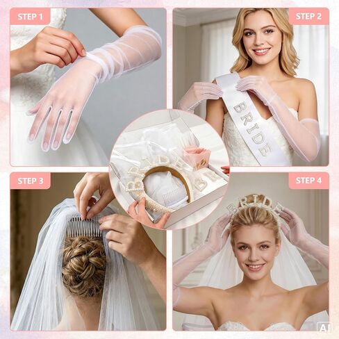 Bachelorette Party Accessories Set for Bride - 9 Pcs Premium Bridal Veil, Pearl Headband, Sash & Gloves | Complete Bridal Shower Kit for Wedding & Despedida de Soltera in Saudi Arabia