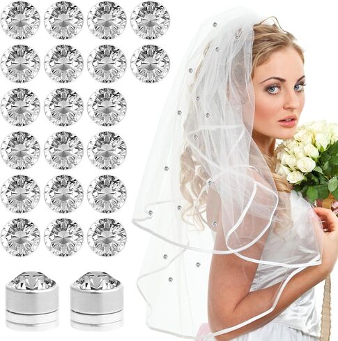 20Pcs Veil Weights Wedding Magnetic Diamonds,Rhinestone Crystals Hijab Scarf Magnets for Women Clothes Scarf Bridal Wedding Dress Veil Accessories in Kuwait