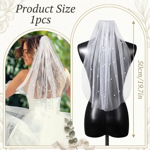 White Short Wedding Veil, Bachelorette Party Pearl Bridal Veil with Comb Small Veil for Bachelorette Party Bridal Shower Engagement, Veil Headband Decorations in Kuwait