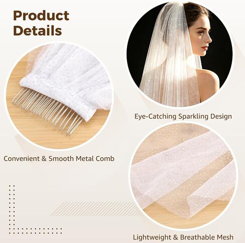 Cathedral Wedding Veil Sparkle, Long Glitter Bridal Veil 1 Tier Tulle with Metal Comb, Shimmering Chapel Hair Accessory for Bride Ceremony Photos Wedding Dress in Kuwait