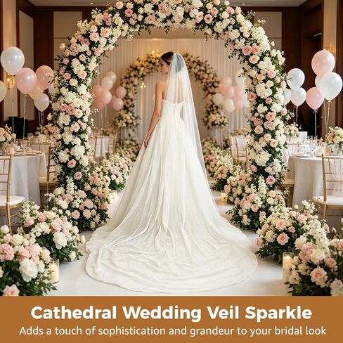 Cathedral Wedding Veil Sparkle, Long Glitter Bridal Veil 1 Tier Tulle with Metal Comb, Shimmering Chapel Hair Accessory for Bride Ceremony Photos Wedding Dress in Kuwait