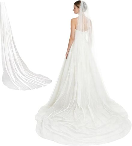 Cathedral Wedding Veil Sparkle, Long Glitter Bridal Veil 1 Tier Tulle with Metal Comb, Shimmering Chapel Hair Accessory for Bride Ceremony Photos Wedding Dress in Kuwait