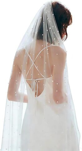 1 Tier Pearl Bride Wedding Bridal Veil With Hair Comb, Bridal Cathedral Veil, White Headpiece Bridal Shower Gift in Saudi Arabia