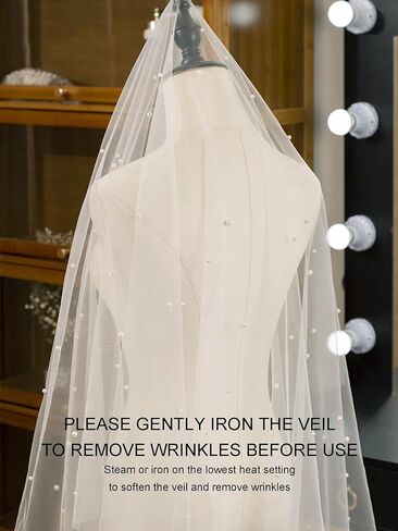 1 Tier Pearl Bride Wedding Bridal Veil With Hair Comb, Bridal Cathedral Veil, White Headpiece Bridal Shower Gift in Saudi Arabia