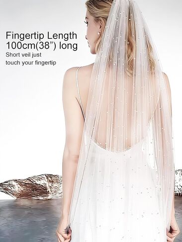 1 Tier Pearl Bride Wedding Bridal Veil With Hair Comb, Bridal Cathedral Veil, White Headpiece Bridal Shower Gift in Saudi Arabia