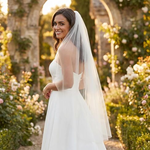 Ivory Swiss Tulle Wedding Veil with Comb - 1 Tier Bridal Veil, 4 Lengths Soft Sheer 1 Layer in Kuwait