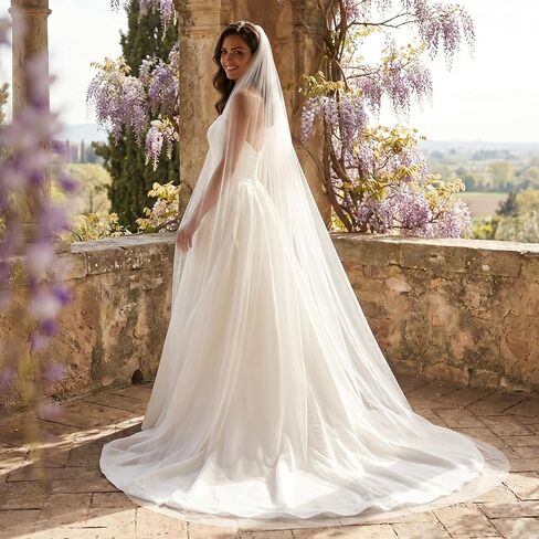 Ivory Swiss Tulle Wedding Veil with Comb - 1 Tier Bridal Veil, 4 Lengths Soft Sheer 1 Layer in Kuwait