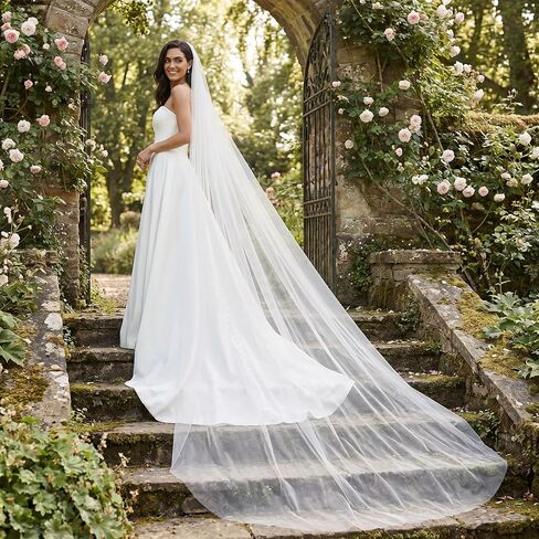 Ivory Swiss Tulle Wedding Veil with Comb - 1 Tier Bridal Veil, 4 Lengths Soft Sheer 1 Layer in Kuwait