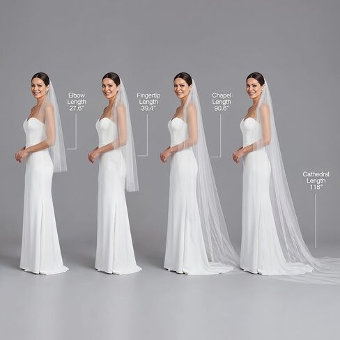 Ivory Swiss Tulle Wedding Veil with Comb - 1 Tier Bridal Veil, 4 Lengths Soft Sheer 1 Layer in Kuwait