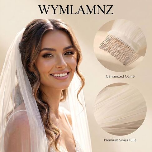 Ivory Swiss Tulle Wedding Veil with Comb - 1 Tier Bridal Veil, 4 Lengths Soft Sheer 1 Layer in Kuwait