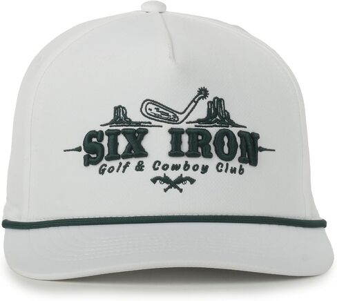 Outdoor Cap Six Iron Golf Cowboy Cap – White High Crown Hat, Dark Rope Detail, Western Golf Graphic, One Size in Kuwait