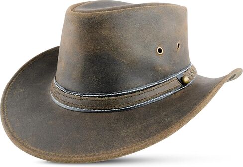Brown Leather Western Cowboy Hat for Men and Women by Hadzam in Saudi Arabia