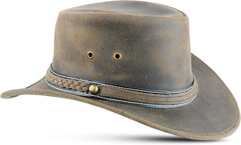 Brown Leather Western Cowboy Hat for Men and Women by Hadzam in Saudi Arabia