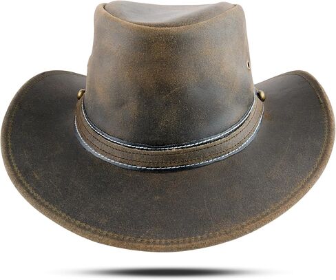 Brown Leather Western Cowboy Hat for Men and Women by Hadzam in Saudi Arabia