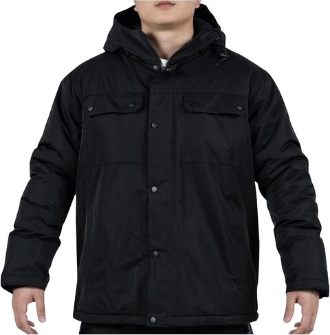 Men's Winter Work Jacket with Teflon Fabric Protector,Fleece Lined Thermal Insulated Black Hooded Coat in Kuwait