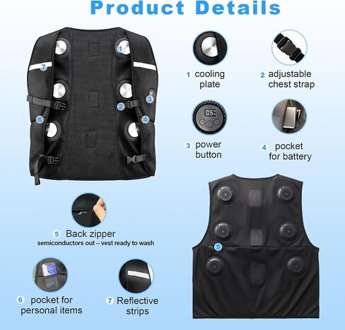 Cooling Vest for Men & Women, Wearable Cooling Jacket with 6 Semiconductor Cooling Plates, Portable Air Conditioner Vest for Outdoor Work, Gardening, Fishing, Construction in Kuwait