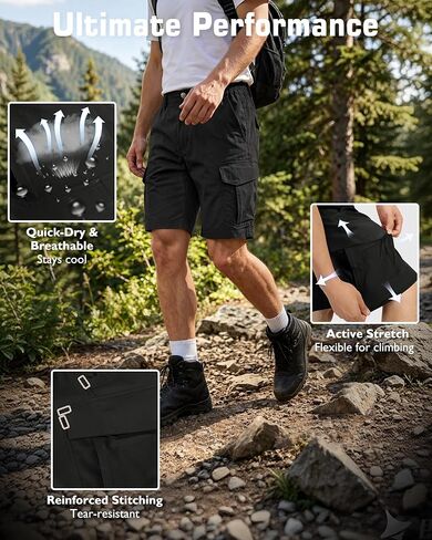 IGOLUMON Men's Hiking Cargo Shorts 9"/11" Water Resistant Quick Dry Stretch Short for Men Golf Casual with 6 Pockets in Kuwait