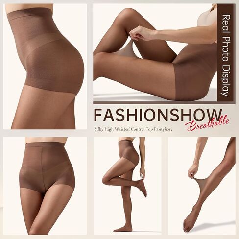 3 Pairs 20D Sheer Tights for Women - Silky High Waisted Control Top Pantyhose, Reinforced Toe Nylon Stockings in Kuwait