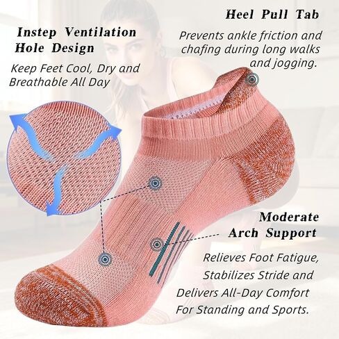 MICBAM 10 Pairs Womens Ankle Socks-Cushioned Running Athletic Cotton Socks,Low Cut Casual Socks,Size 6-12 in Saudi Arabia