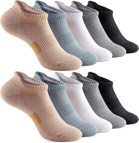 MICBAM 10 Pairs Womens Ankle Socks-Cushioned Running Athletic Cotton Socks,Low Cut Casual Socks,Size 6-12 in Saudi Arabia