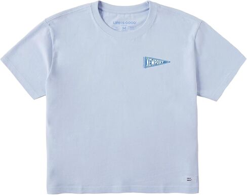 Life is Good. Women's Newport Pennant Short Sleeve Crusher Boxy Tee, Glacier Blue in Kuwait