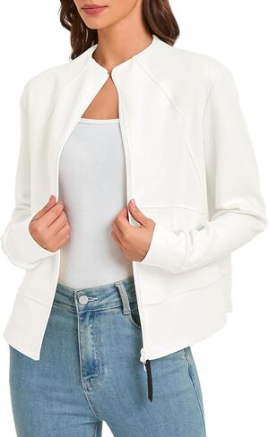 Urban CoCo Women's Zip Up Cropped Cardigan Jacket Lightweight Sweatshirt with Pockets in Kuwait