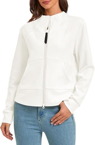 Urban CoCo Women's Zip Up Cropped Cardigan Jacket Lightweight Sweatshirt with Pockets in Kuwait