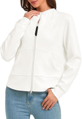 Urban CoCo Women's Zip Up Cropped Cardigan Jacket Lightweight Sweatshirt with Pockets in Kuwait